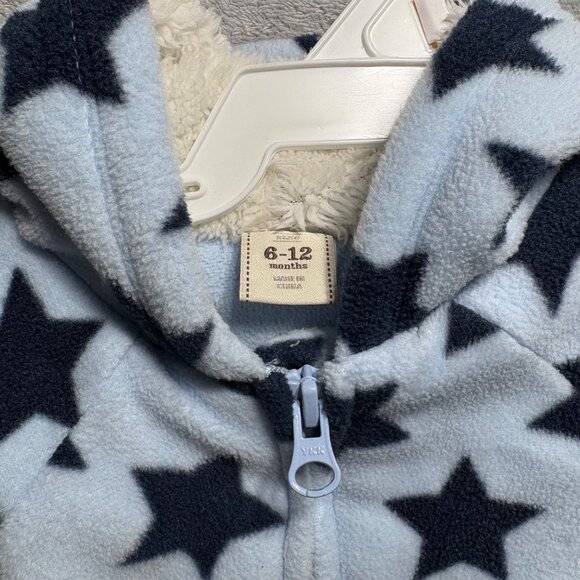 Old Navy Boys Fleece Blue Star Teddy Bear Hooded Footie Bunting 6-12 Month - Picture 4 of 9